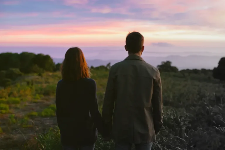 a couple looking at an open field