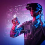 a man with vr headset using futuristic technology