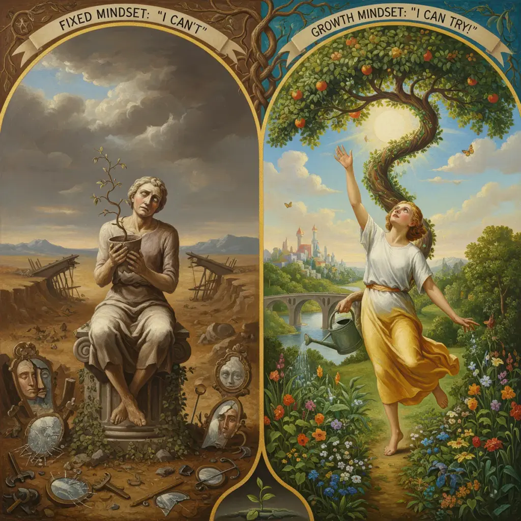 fixed mindset vs growth mindset painting