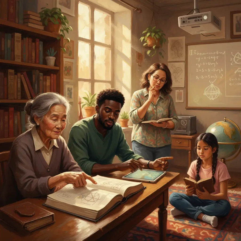 four diverse people and ages learning together