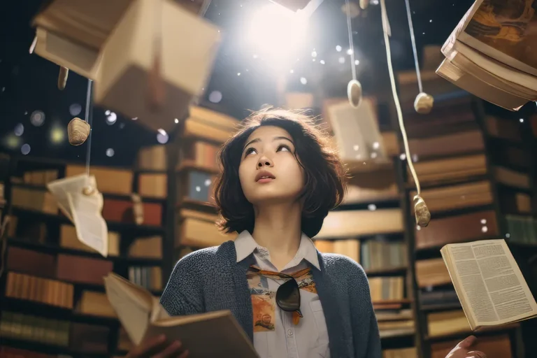 girl surrounded with knowledge