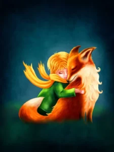 little prince and fox hug illustration