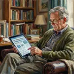 man reading email newsletter on tablet