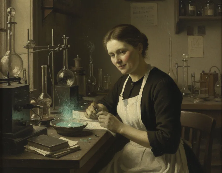 marie curie in laboratory