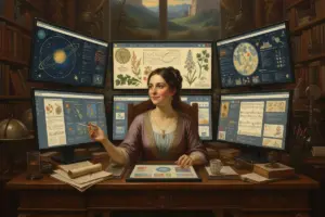painting of a woman using websites to learn something new every day