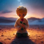 the little prince holding a rose book