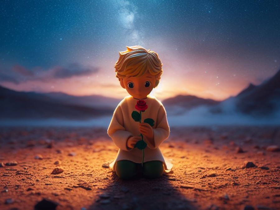 the little prince holding a rose s